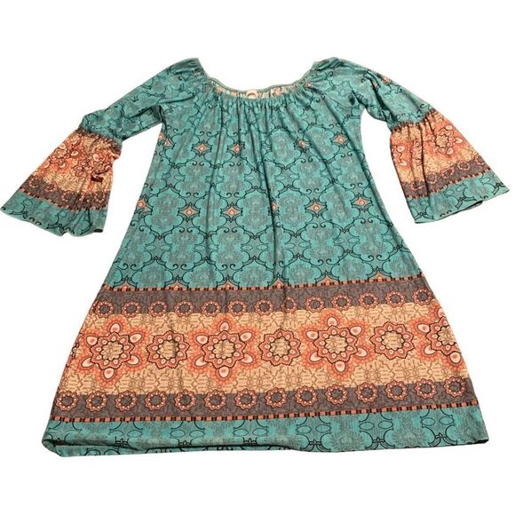 Honeyme Boho Hippie Bell Sleeve Scoop Neck or Off the Shoulder Dress Small - Picture 1 of 7